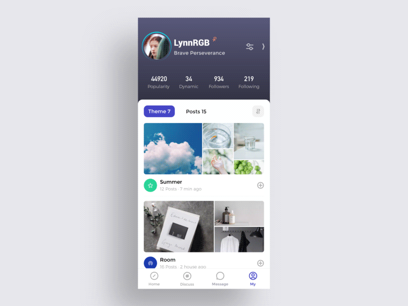 MiaoQu Personal animation app community design flat gif animated icon lynnrgb mobile personal type typography ui ux 设计