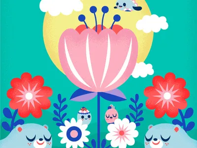 Bear and Flowers Folk Art bear cute animals digitalart floral flowers folk art jsongdesign vector vector illustration vectorart