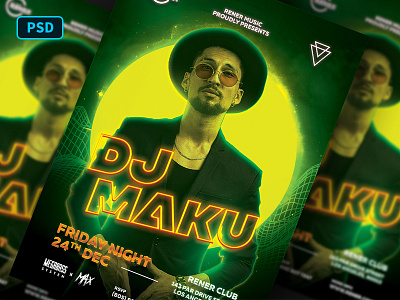 Techno Club Dj Flyer Template digital dj flyer dj flyer template dj night dj party flyer flyer template graphicriver neon neon text poster template techno