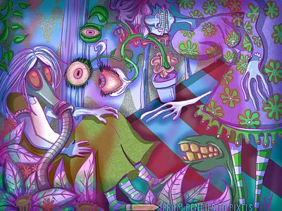 Alice aliceinwonderland creepy drawing gasmask illustration trippy