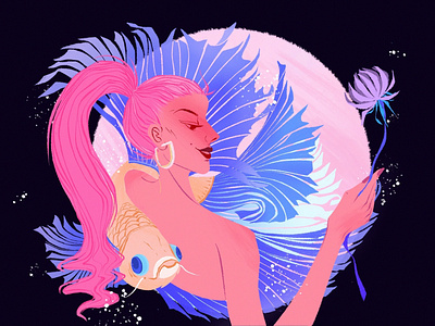 someone's flying a fish over the dark night. artwork color design digitalart fashion illustration illustrator
