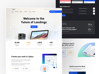 Quickit – Web UI Kit for Landing Pages blue creative dark ecommerce free freebie home kit landing page quickit template theme udix ui ui kit ui8 ux web white