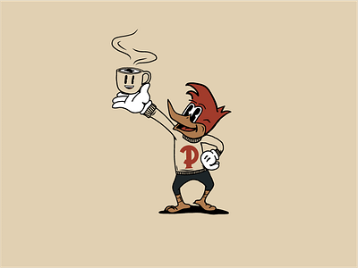 Pinewoody the Woodpecker branding design hand drawn illustration logo vector vintage