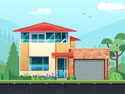 House-NO.10 architecture build cloud house illustration plant sky