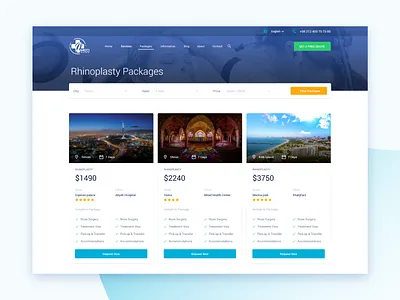 Medical Tour Package card filter medical price list tour tourism travel ui ux website xd