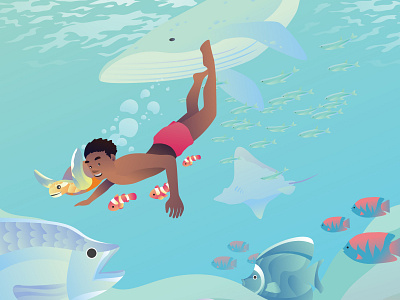 Under the sea 2019 design diving fish gradation indonesia raja ampat sea vector whale