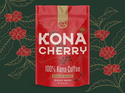 Logo and packaging design for Kona coffee brand bean cherry coffee drawing drink graphic design illustration kona logo monoline packging volcano wave