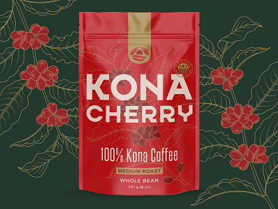 Logo and packaging design for Kona coffee brand bean cherry coffee drawing drink graphic design illustration kona logo monoline packging volcano wave