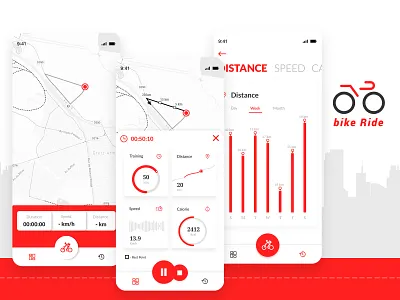 Bike Tracker App adobe photoshop app app concept app design app designers app development bike bike app bike ride bikers design photoshop red ride app tracker app ui ui design ui designer ux workout