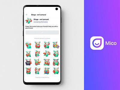 Owl Sticker Pack app character design green illustration messenger owl phone sticker