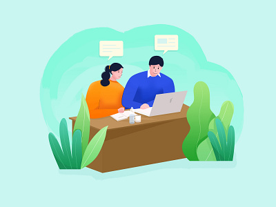One To One computer design girl guide illustration studying vector
