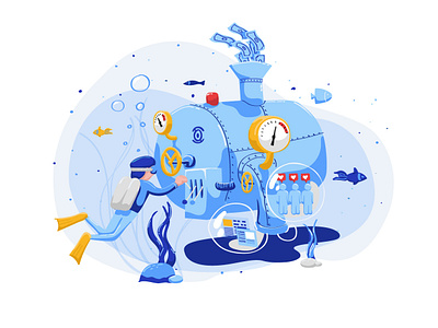 underwater client targeting machine advantage client diver illustration illustrator cc machine targeting underwater vector