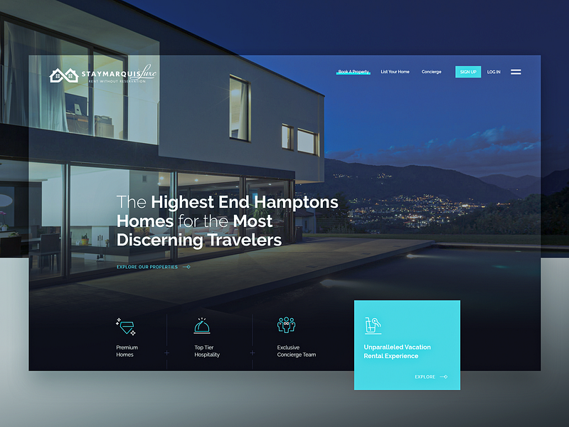 StayMarquis - Luxury Rentals Website accomodation airbnb design system homepage landing page luxury properties rentals responsive ui ux web web design website