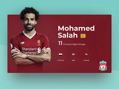 Football player presentation ball card design fifa football game info infographic interface liverpool liverpool fc player presentation presentation layout salah skill soccer sport uiux world cup