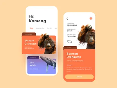 Enimal - Animal Conservation App donation mobile mobile app mobile ui ui