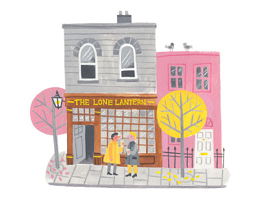 Happy Friday building friday gouache happy friday illustration london minimal palette painting people pub