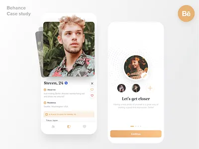 Premium Dating App - Behance Case Study behance cards cards ui case case study compilation date dating dating app elegant gold love loving match photos romance sign up swipes swiping tinder
