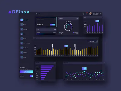 ADFinan Finance Dashboard Ui Dark & Light admin analysis balance bank blockchain calendar chart dashboard debuctions document finance interface profile profit project report sketch tax ui ux