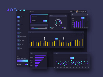 ADFinan Finance Dashboard Ui Dark & Light admin analysis balance bank blockchain calendar chart dashboard debuctions document finance interface profile profit project report sketch tax ui ux