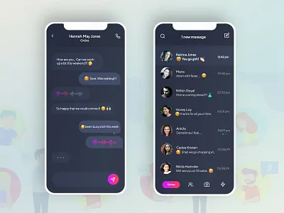 Dark theme for JustChat mobile application designer shot ui uiux userinterface