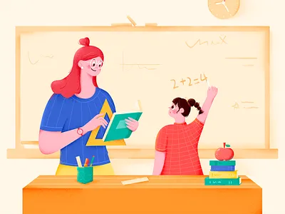 School Life beauty blackboard calculation character child childhood children girl illustration kid learn math podium school study teach teacher woman write