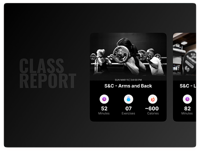 Class Reports | Workout app cards clean design ui ux