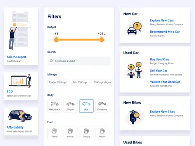 Landing UI Elements & Filter automobile car car category filter icon design illustration landingpage new car ui uiux used car