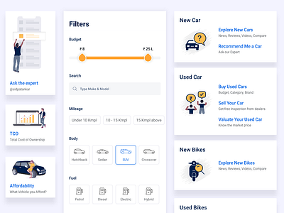 Landing UI Elements & Filter automobile car car category filter icon design illustration landingpage new car ui uiux used car
