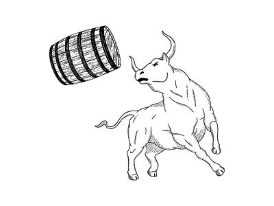 Hard Way Cider Illustration—Rogue barrel black and white branding bull cider fierce hand drawn hard cider illustration label label design packaging packaging design rogue wood cut