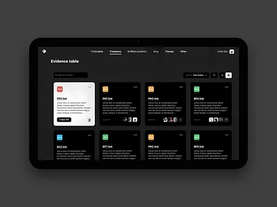 Evidence dark table analysis dark ui dashboard dashboard app dashboard ui design frequency interface list medical table ui