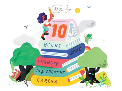 My Top 10 Business Books advertising andy j pizza books business climb editorial illustration lettering trees woman