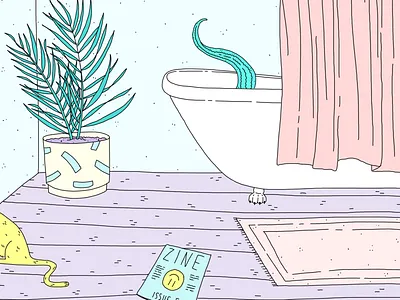 Bathroom bathroom illustration plants purple