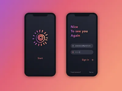 Sign in app button clean color dark theme fields gradient login screen minimal mobile sign up sing in splash screen ui ux