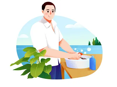 洗衣服（Wash clothes） basins clothes clothes shop commercial illustrations green green baskets illustration labor office plants plants tones