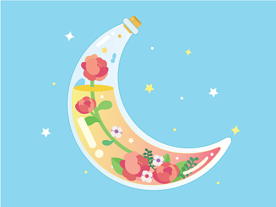 Moon Terrarium cute illustration moon pastel colour plant surreal terrarium vector
