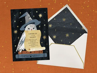 Birthday Magic card illustration invitation magic owl stationery wizard