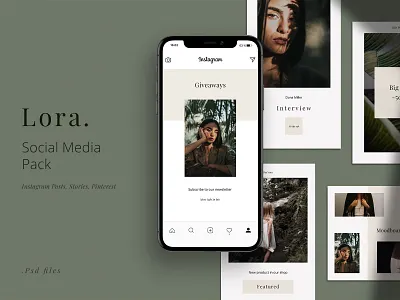 LORA - Social Media Pack app branding creative design fashion inspiration instagram kit marketing minimal packaging pixasquare posts promotion simple social media socialmedia stories template ui