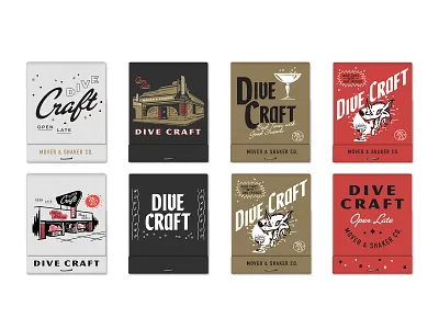 Dive Craft - VIII alcohol bar bartender branding cocktail glass cocktails dive bar facade matchbook matches merch mid mod midcentury modern retro supply co true grit texture supply type typography wolf
