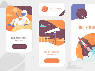 Space Camp Boards astronaut board clouds dashboard light mobile onboarding planet rocket simple space splash styleguide telescope ux