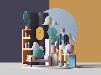 Home 3d 3d art abstract adobe architecture c4d cgi character cinema4d colors design geometric geometry home illustration logo photoshop render set ui
