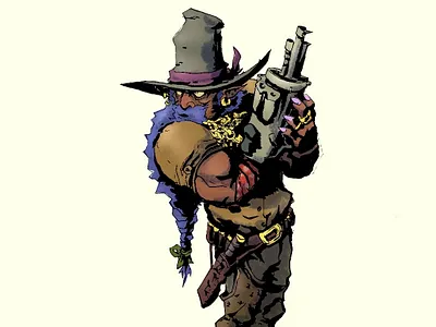 Wild beard bow cartoon chaps colour cowboy game gold halloween horror illustration jewellery knife nails outlaw procreate reddead revolver stetson videogame