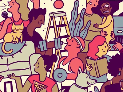 hOp Mural community illustration illustrator mural neighborhood neighbors people service vector