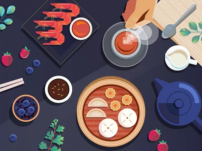 Your Favorite Asian Cuisine asian cafe chinese food dimsum flatlays food illustration japanese food oriental restaurant shrimp table tea teapot unilever vector