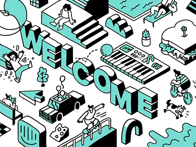 Welcome Card duotone illustration intercom people