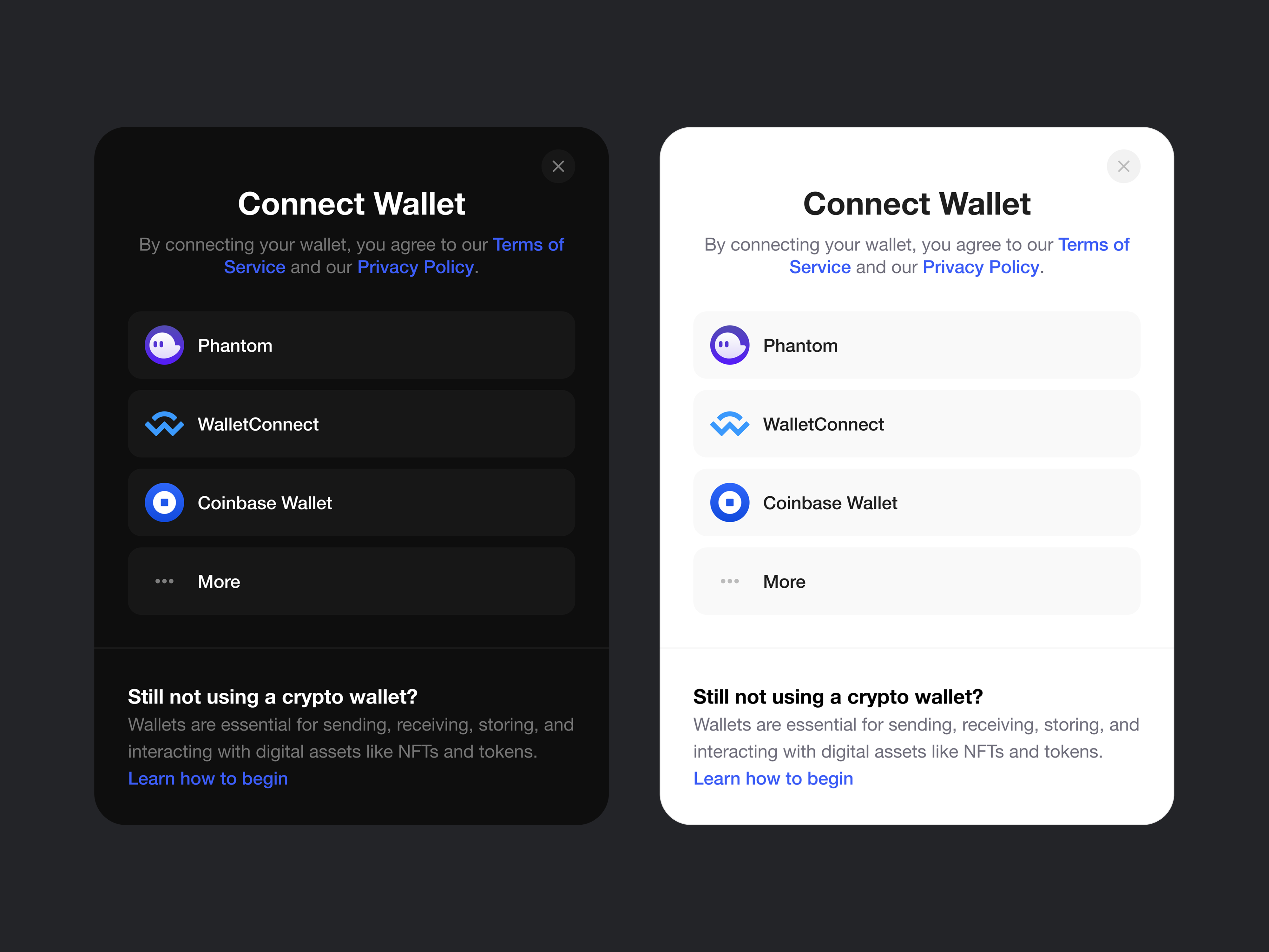 Connect Wallet Modal for dApp bitcoin blockchain connect crypto defi dex ethereum solana trading ui ux wallet web3