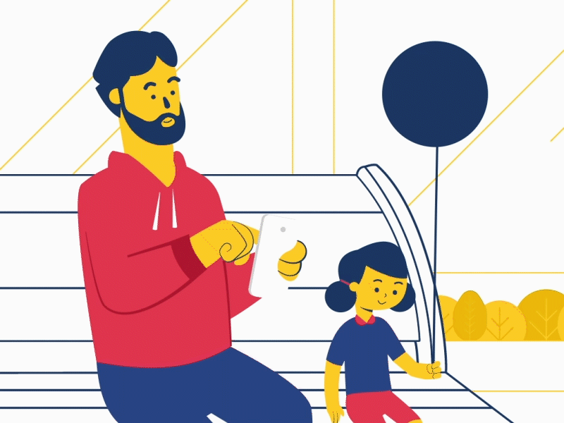 father and daughter animation cellphone character child design flat illustration people vector