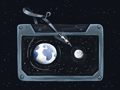 Playlist to the moon apollo11 art buzz aldrin cassette tape digital illustration michael collins moon moon landing music neil armstrong painting photoshop playlist space stars