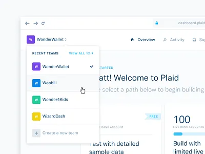 Upcoming team switcher dashboard dropdown teams ui