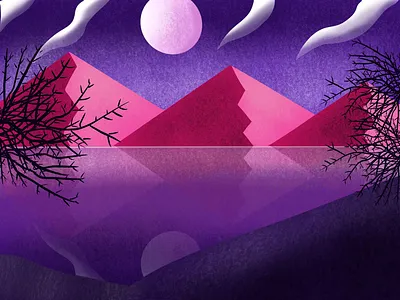 Midnight oasis bob ross illustration ipad landscape midnight minimalism minimalistic modern oasis procreate