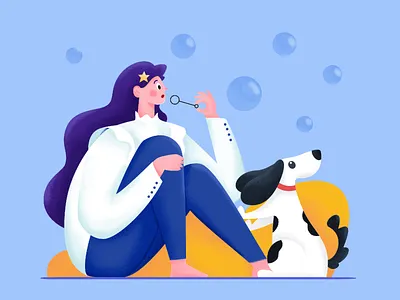 Introspection animal blue bubble character dog doggy game girl human illustration introspection people person pet play rest role think woman